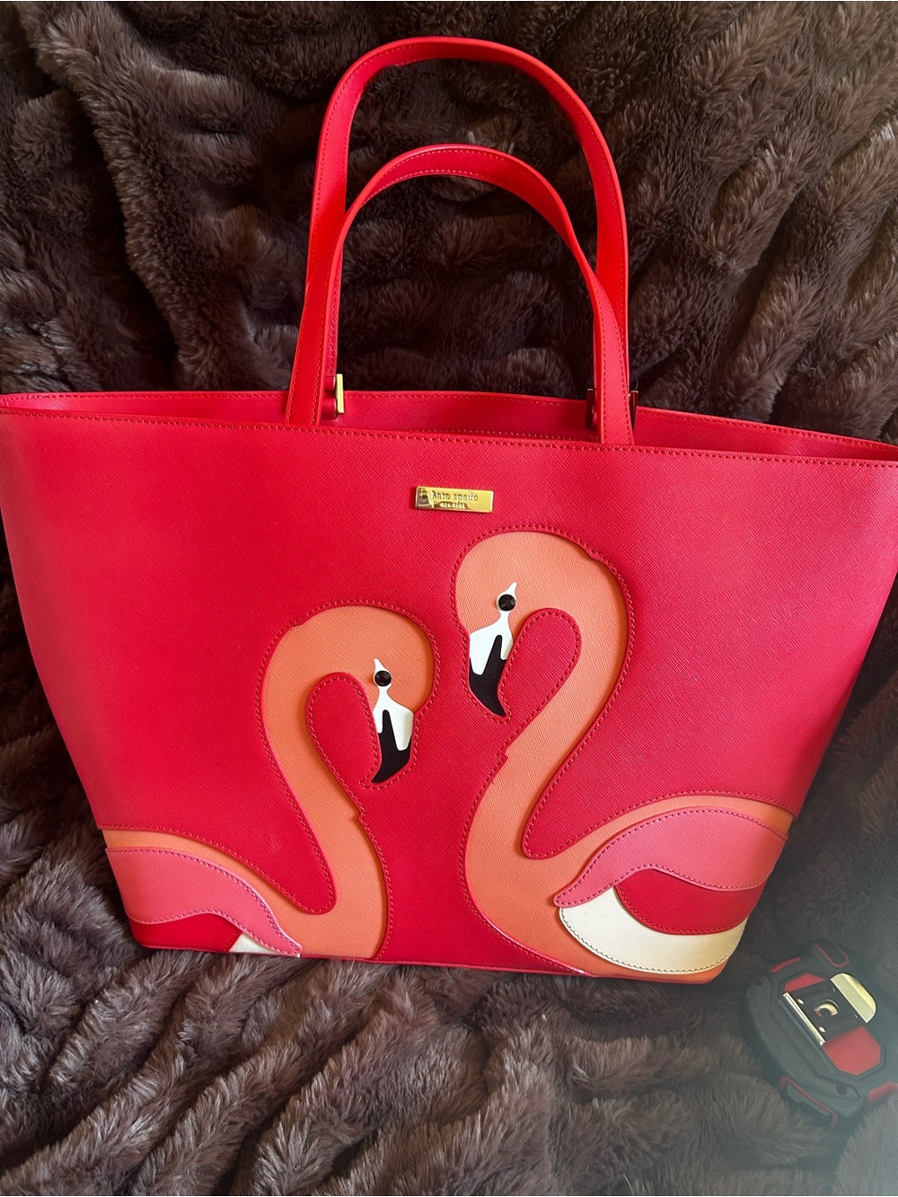 Kate Spade Pink Flamingo Appliqué Tote Bag